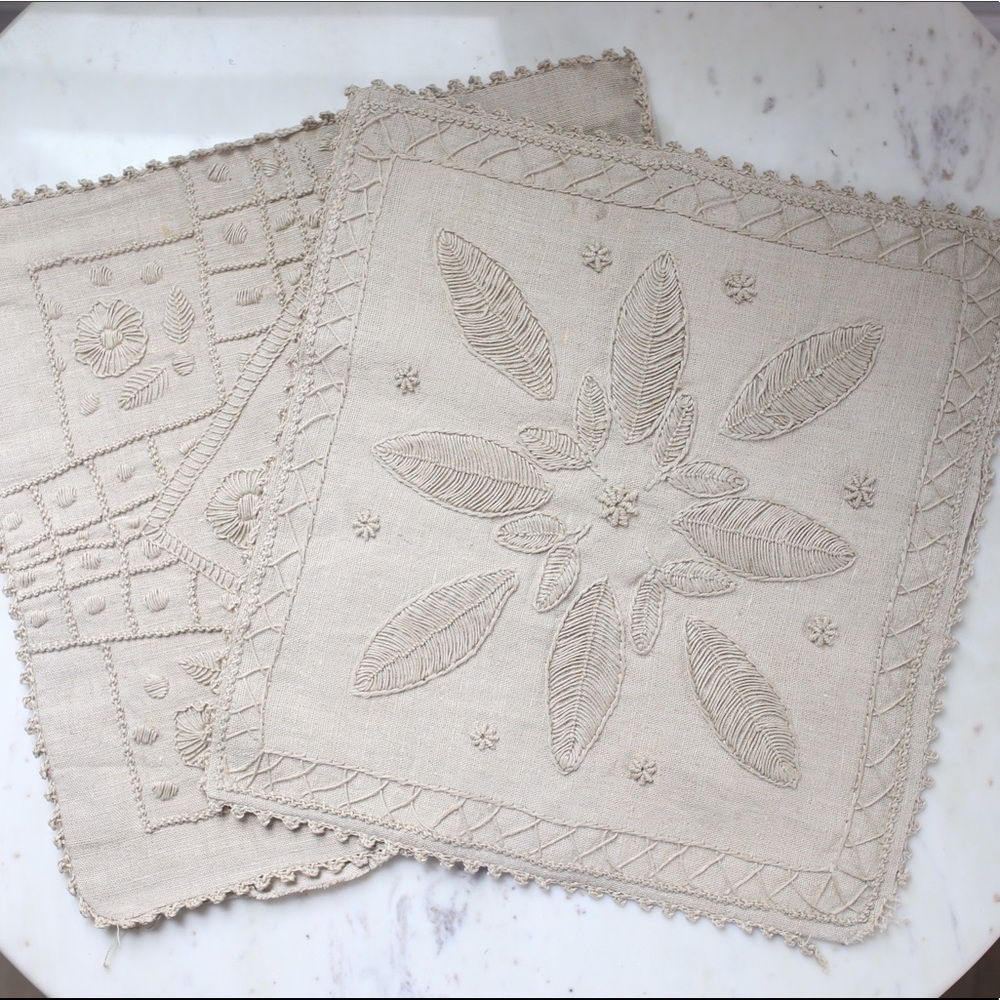 Two linen boho chic pillow covers